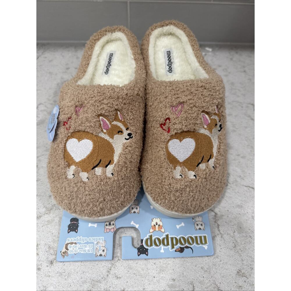 CORGI Ladies XL Sz 11 Memory Foam Hood Back Slippers House Shoes Faux Fur Lining